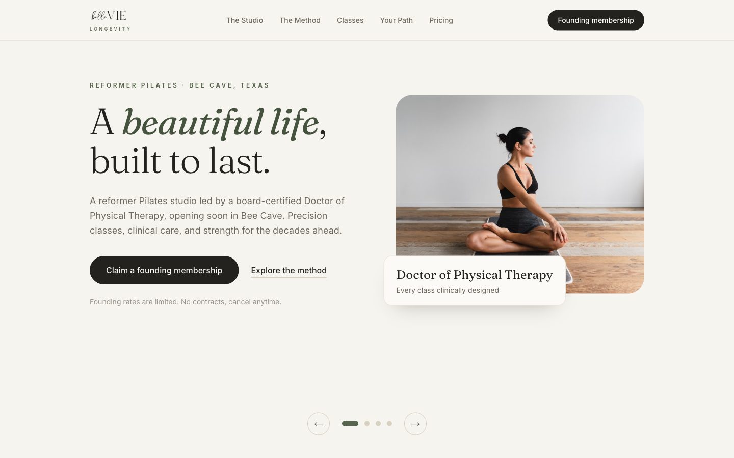 Belle Vie Longevity website homepage