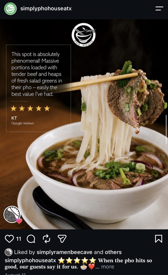 Simply Pho House post featuring a five-star guest review